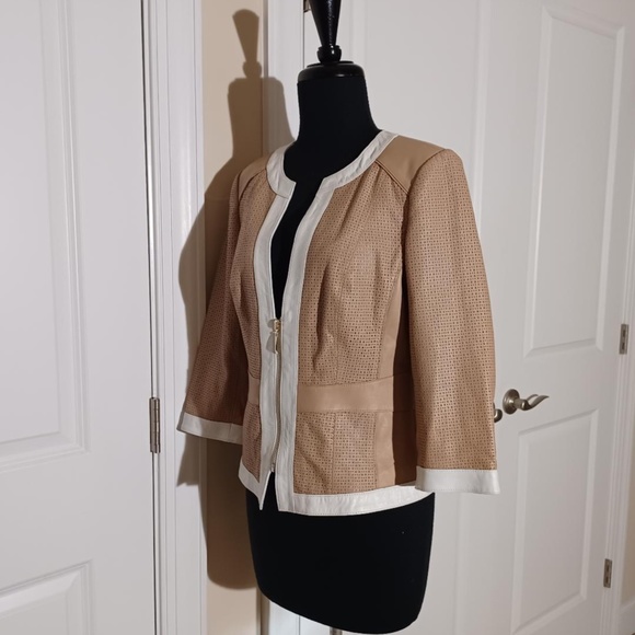 WHITE HOUSE BLACK MARKET 3/4 Sleeve Perforated Leather Jacket - Picture 10 of 11